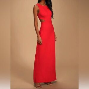 Red LULU’S formal cut out maxi dress